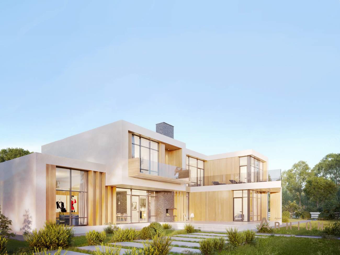 2. Проект двухэтажного дома в стиле хай-тек с плоской кровлей , rh-456, площадью - 456 кв c сауной, терассой, балконом, гаражом, вторым светом